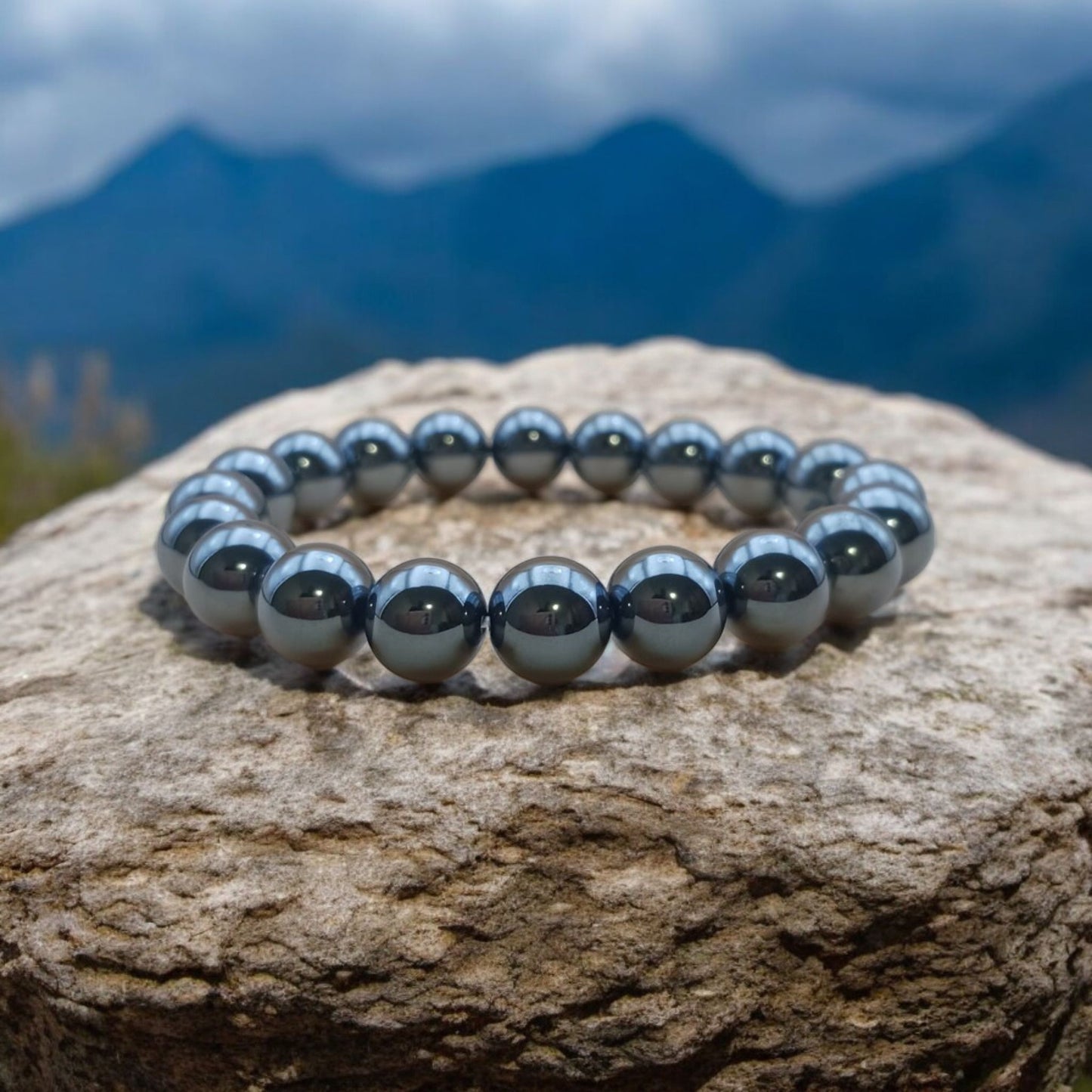 BRACELET PERLES - "HEMATITE" - 10mm