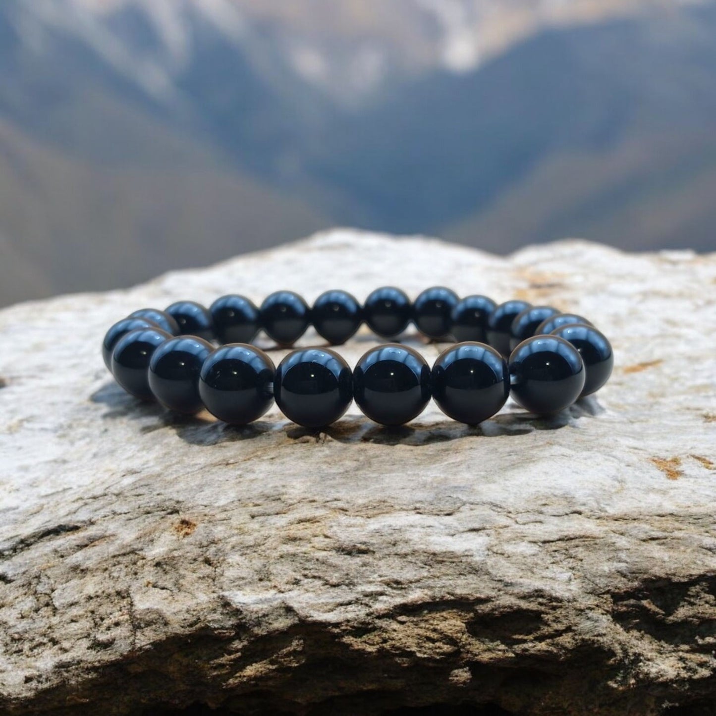 BRACELET PERLES - "OBSIDIENNE" - 10mm