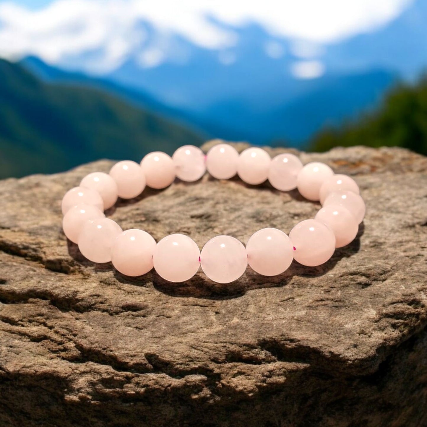 BRACELET PERLES - QUARTZ ROSE- 10mm