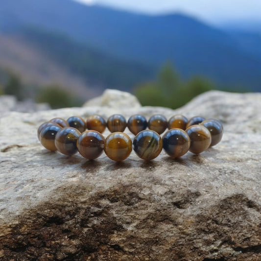 BRACELET PERLES - "OEIL DU TIGRE" - 10mm